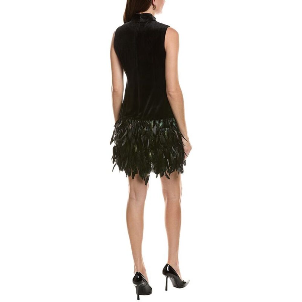 Tyler Böe Womens Colette Feather Hem Velvet Dress, Black - Picture 2 of 3